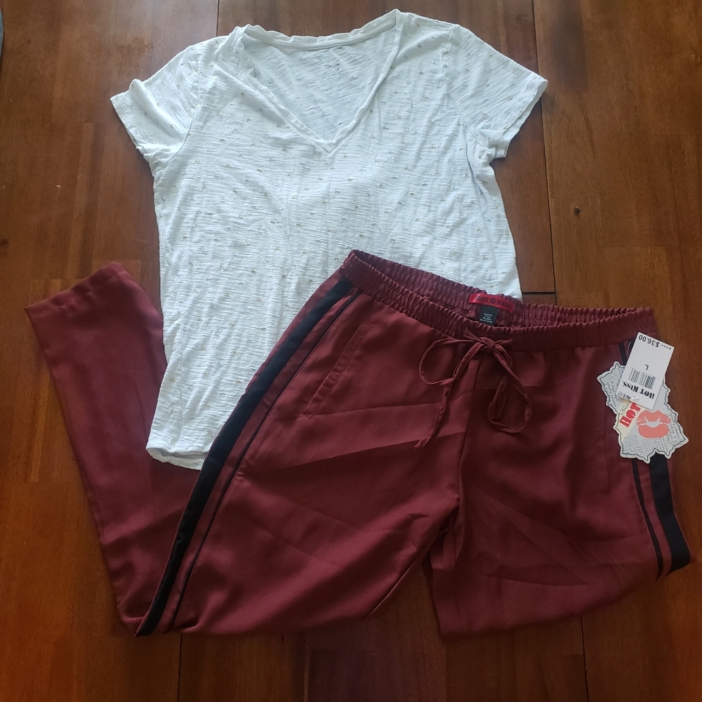 NWT Hot Kiss Burgundy Pants w/ Black Stripes